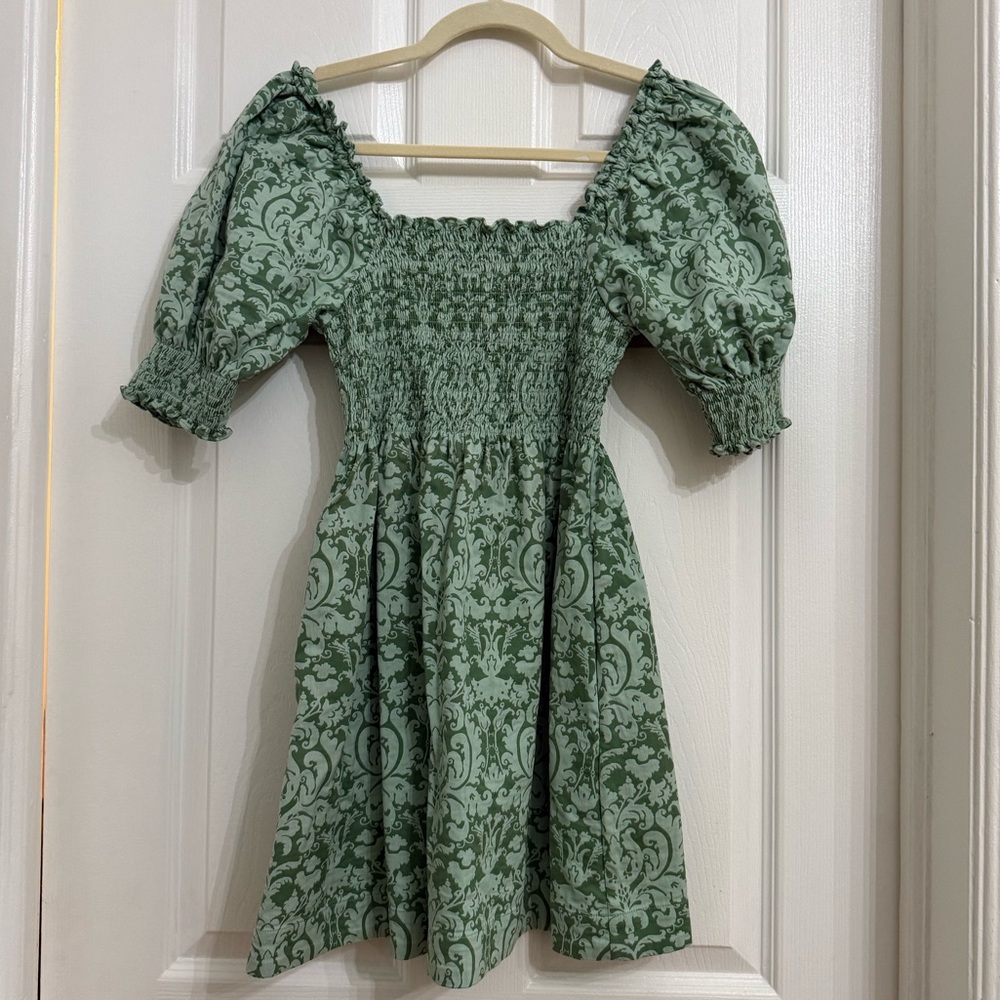 Hill House Women Dresses Mini Green Printed Puff Sleeve Mini Dress